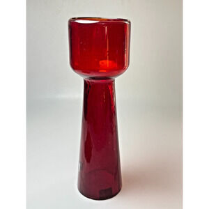 Crate & Barrel Diaz Ruby Red 11.75" Pillar Candle Holder Art Glass Mexico MCM